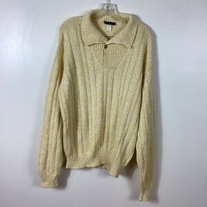 Loro Piana Mens Cotton Cashmere Blend Button Collar Yellow Sweater 52 / XL